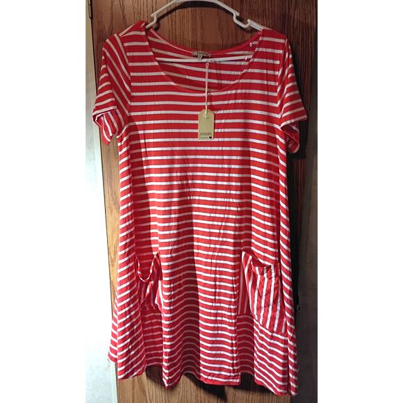 NWT Jodifl Red White Stripe Swing Dress Small Soft Stretch Everyday Casual - Picture 10 of 13